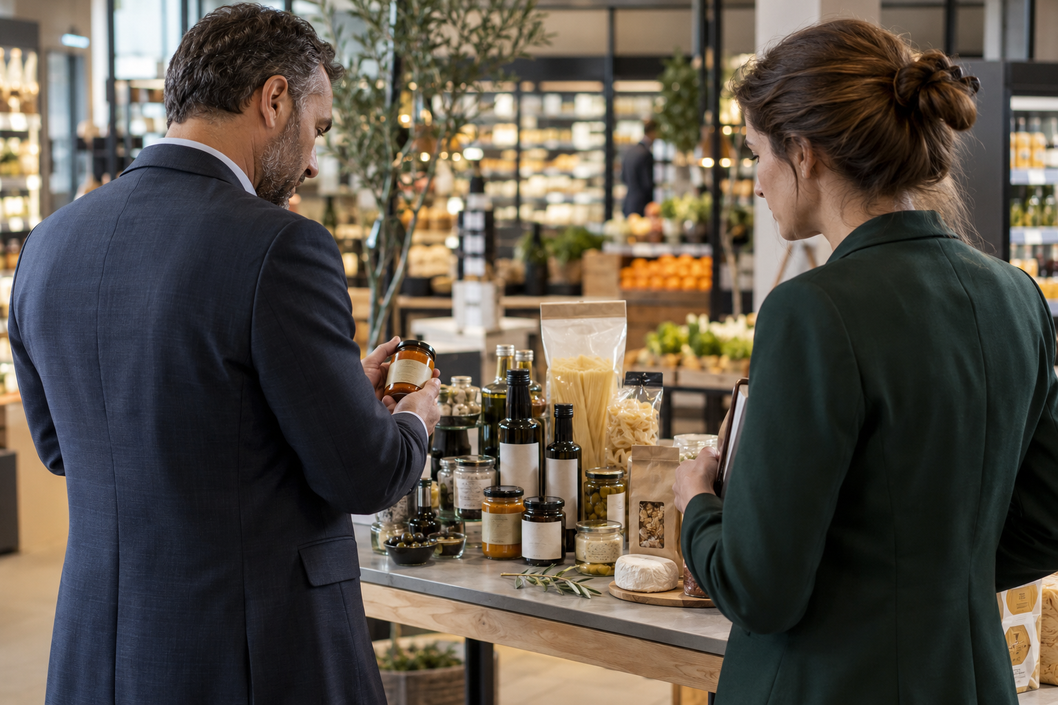 Commercial presentation of a food assortment in a European retail environment